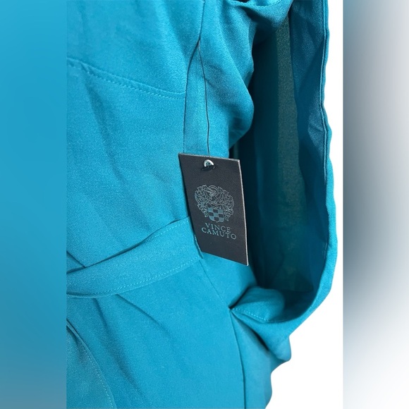 NWT Vince Camuto sleeveless teal dress. Pleated cape back. wrap sash belt. 2 - Picture 11 of 16